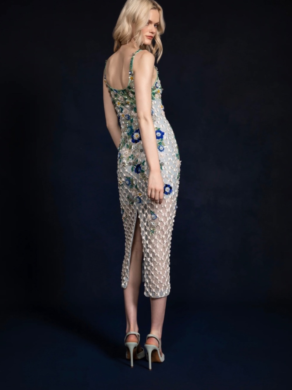 La Fuori Gilded Flora Midi Dress Blue/Multi - Picture 3 of 12